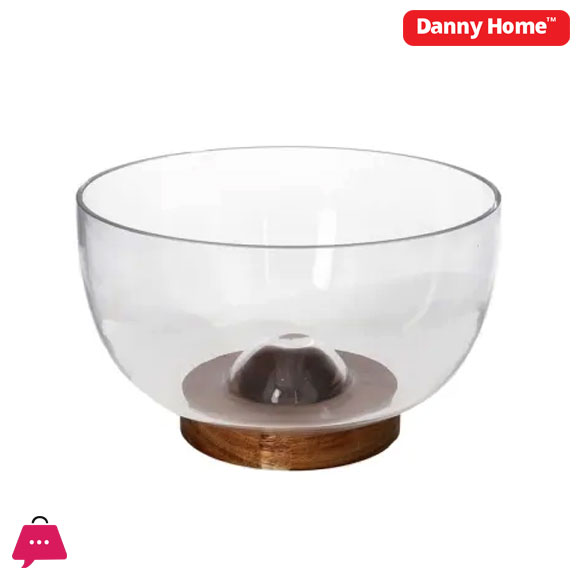 Danny Home Glass Salad Bowl With Wooden Base 23.5cm