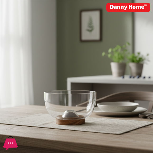 Danny Home Glass Salad Bowl With Wooden Base 23.5cm
