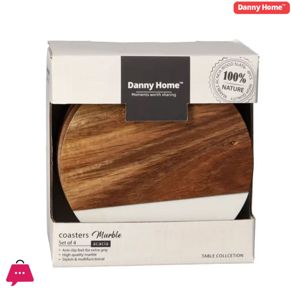 Danny Home Marble Wooden Coasters 4-Pcs