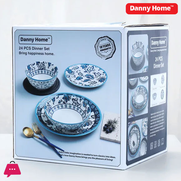 Danny Home Vintage Floral Teal Design Dinner Set 24pcs