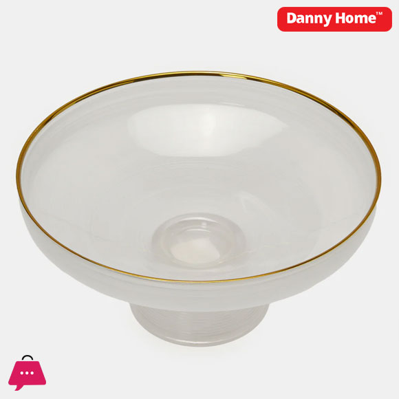 Danny Home White Alabaster Bowl With Stand With Gold Rim - 13inch