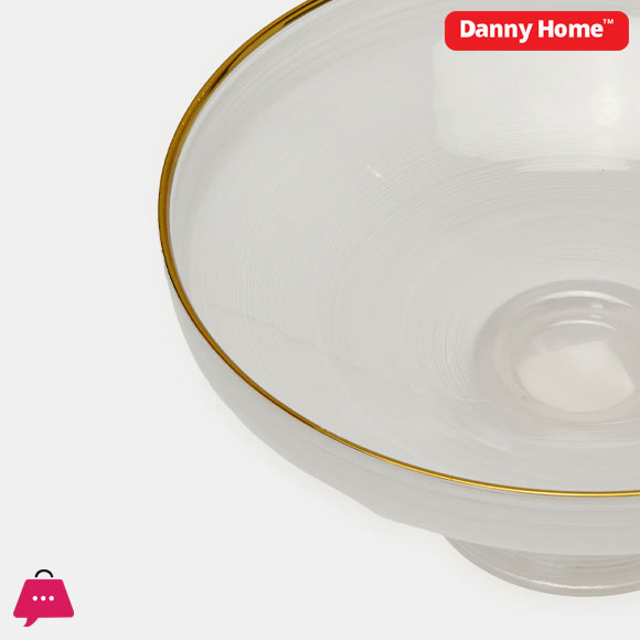 Danny Home White Alabaster Bowl With Stand With Gold Rim - 13inch