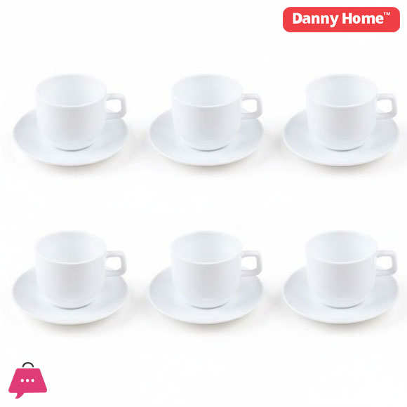 Danny Home White Opal Tea 6 Cup & 6 Saucer Set - 250ml