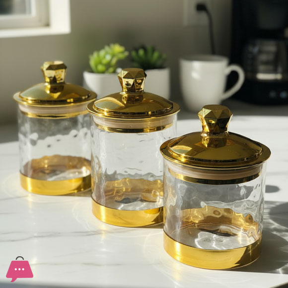 Deluxe Golden Airtight Jar Set of 3
