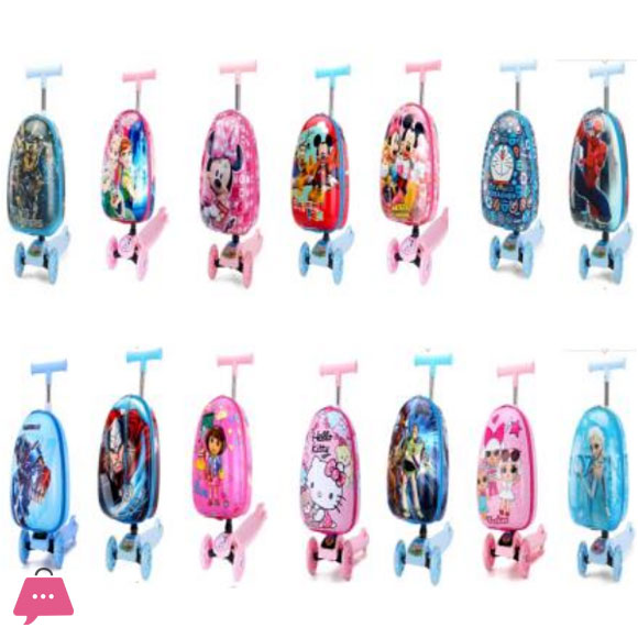 Disney Cartoon Scooty Bag - Children Scooter Suitcase Folding Kids Luggage Bag with Scooter