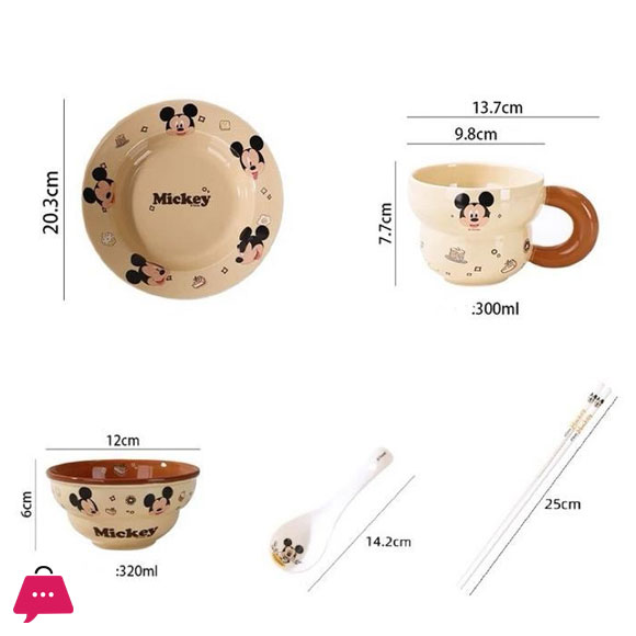 Disney Ceramic Dinnerware Set 6-Piece - Mickey Mouse & Minnie Mouse