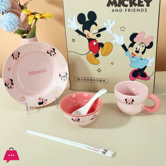 Disney Ceramic Dinnerware Set 6-Piece - Mickey Mouse & Minnie Mouse