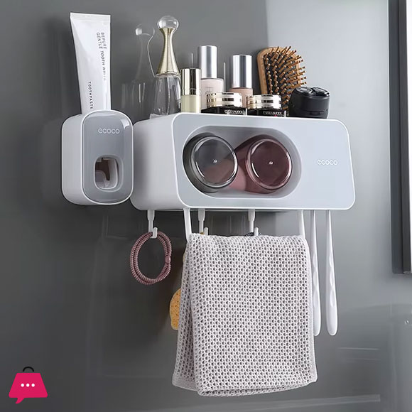 ECOCO Wall Mount Toothpaste Dispenser Bathroom Accessories Set Holder