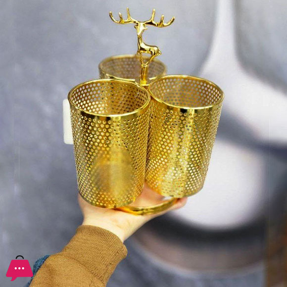 Gold Deer Kitchen Utensil Holder 3-Section Cutlery Organiser