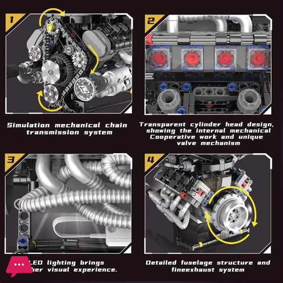 Master Control V8 Engine Power Lego Bricks Model