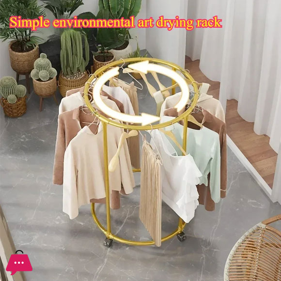 Multifunctional Rotating Circular Drying Rack With Floor Mounted Wheels