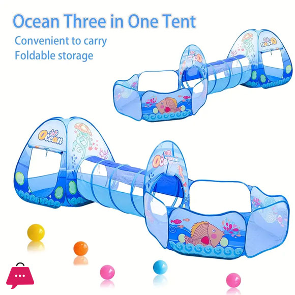 Ocean-Themed Three-In-One Tent Playhouse, Foldable And Portable for Indoor Use