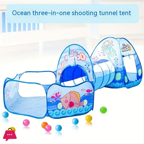 Ocean-Themed Three-In-One Tent Playhouse, Foldable And Portable for Indoor Use