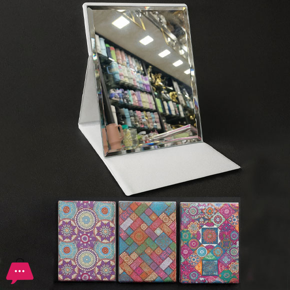 Protable PU Leather Mirror Folding Desktop Makeup Mirror with Adjustable Stand for Personal Use,Travelling