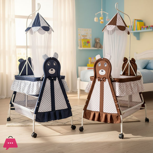 Shopino Bear Moon N Bear Baby Cradle - High Quality Fancy Gift Baby Sleeping Cot - 877B