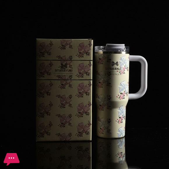 SITARAYURI Flower Nice Time Tumbler With Lid Straw And Handle -900ml
