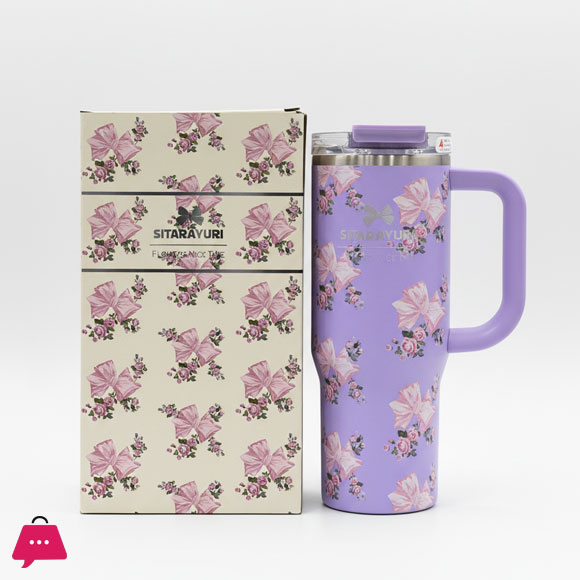 SITARAYURI Flower Nice Time Tumbler With Lid Straw And Handle -900ml