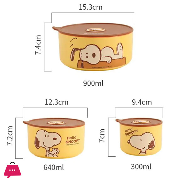 Snoopy Bowl Three Piece Set Crisper Box Child Cartoon Snoopy Ceramics Fresh Bowl with Lid Suit Girl Tableware Lunch Box Gift Box