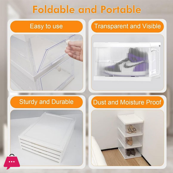 Stackable Shoe Shoe Box 3 Shoe Rack with Doors