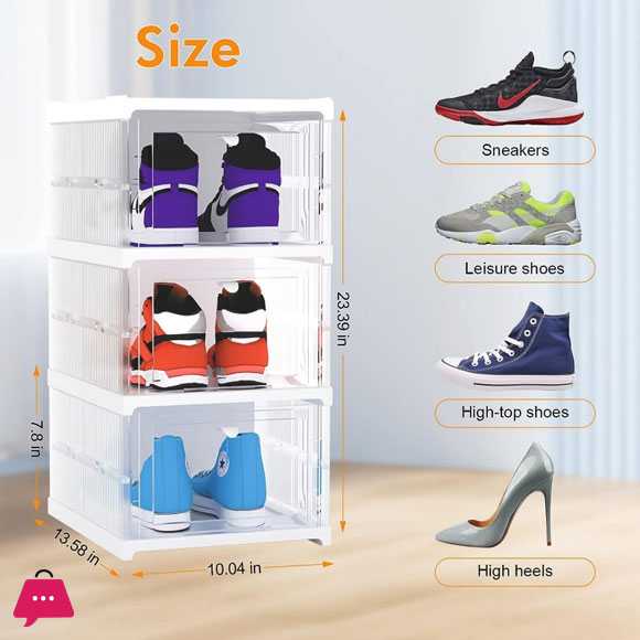 Stackable Shoe Shoe Box 3 Shoe Rack with Doors