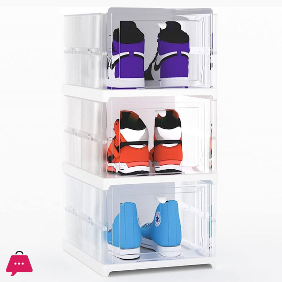 Stackable Shoe Shoe Box 3 Shoe Rack with Doors