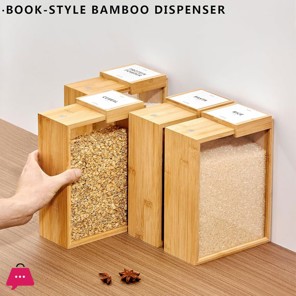 Wood Food Storage Container Book-Style Canister for Kitchen Square Pantry Organization 3 LTR 1 PCS