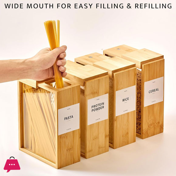 Wood Food Storage Container Book-Style Canister for Kitchen Square Pantry Organization 3 LTR 1 PCS