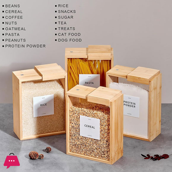 Wood Food Storage Container Book-Style Canister for Kitchen Square Pantry Organization 3 LTR 1 PCS
