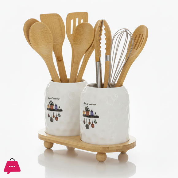 2-Piece Spoon Organizer with Bamboo Stand Elegant & Functional Kitchen Storage