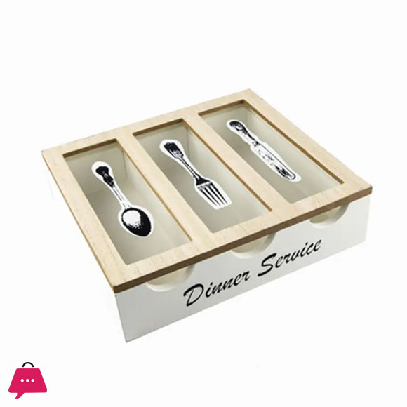 3-Compartment Wooden Cutlery Box with Lid