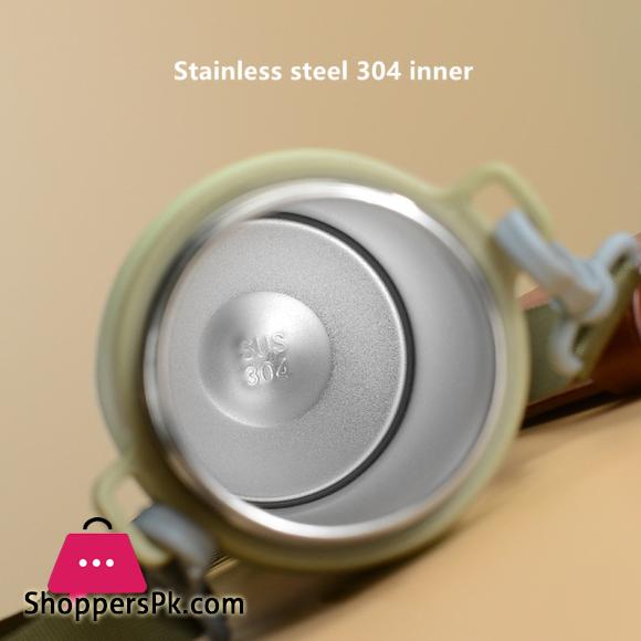 304 Sport Vacuum Flask With Straw Portable Thermos Mug With Strap 600ML