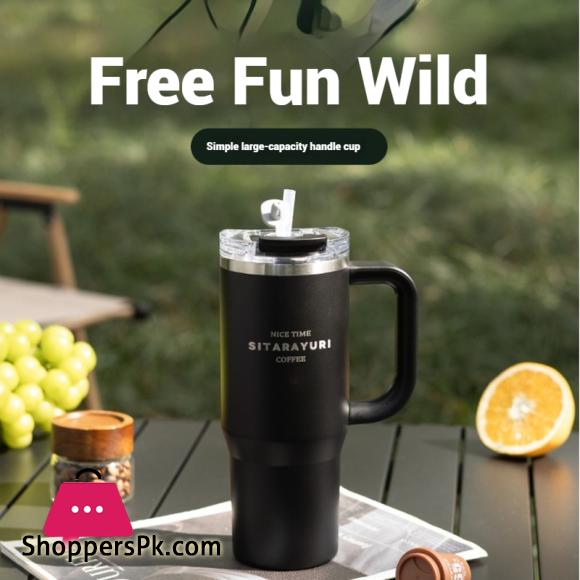 304 Stainless Steel Insulated 900ml Thermal Coffee Car Cup Tumbler With Handle Straw