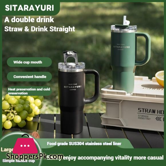 304 Stainless Steel Insulated 900ml Thermal Coffee Car Cup Tumbler With Handle Straw