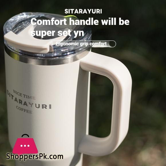 304 Stainless Steel Insulated 900ml Thermal Coffee Car Cup Tumbler With Handle Straw