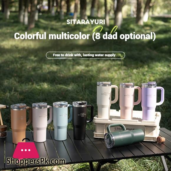 304 Stainless Steel Insulated 900ml Thermal Coffee Car Cup Tumbler With Handle Straw