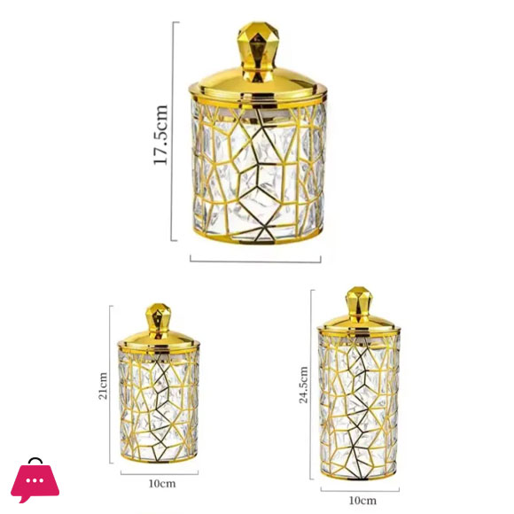 3Pcs Arabian Style Kitchen Food Storage Tank with Golden Lid Candy Coffee Bean Storing Jar Acrylic Plastic