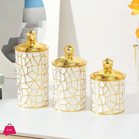 3Pcs Arabian Style Kitchen Food Storage Tank with Golden Lid Candy Coffee Bean Storing Jar Acrylic Plastic