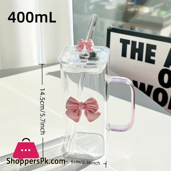 400mL Glass Tumbler with Straw & Handle