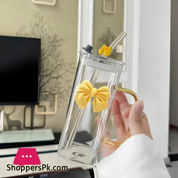 400mL Glass Tumbler with Straw & Handle