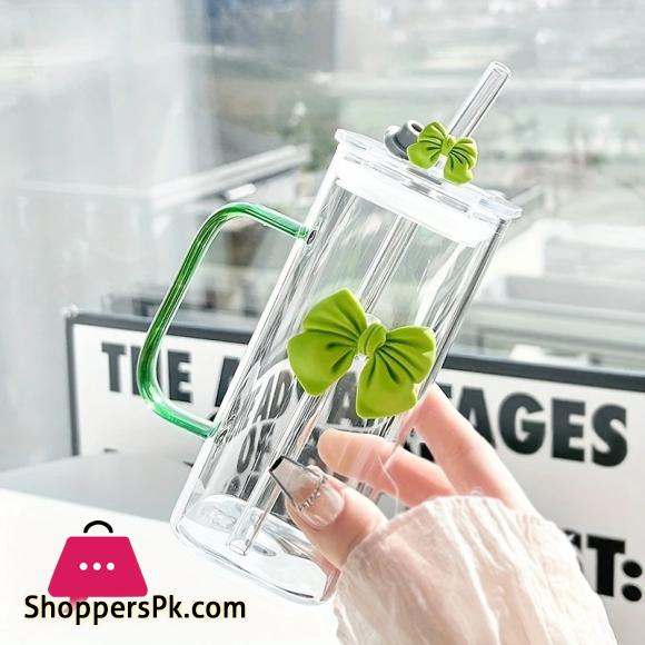 400mL Glass Tumbler with Straw & Handle