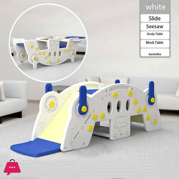 5 in 1 Kids Indoor Slide Seesaw Study Table Basket Ball