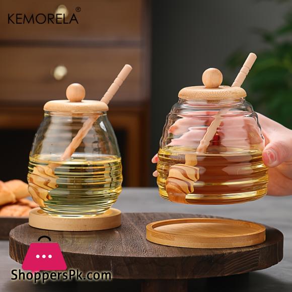 Glass Honeycomb Tank Honey Storage Container with Dipper and Lid Honey Bottle