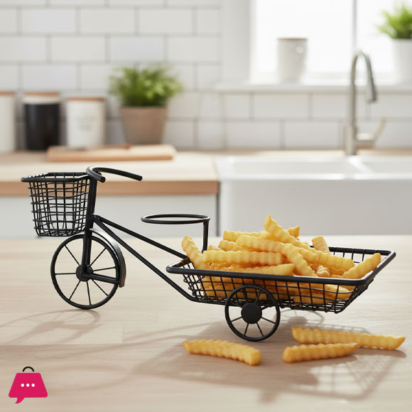 Bicycle-Shaped French Fries & Snack Serving Basket Iron Cycle Design Tray for Chips for Cafes, Restaurants & Home Use