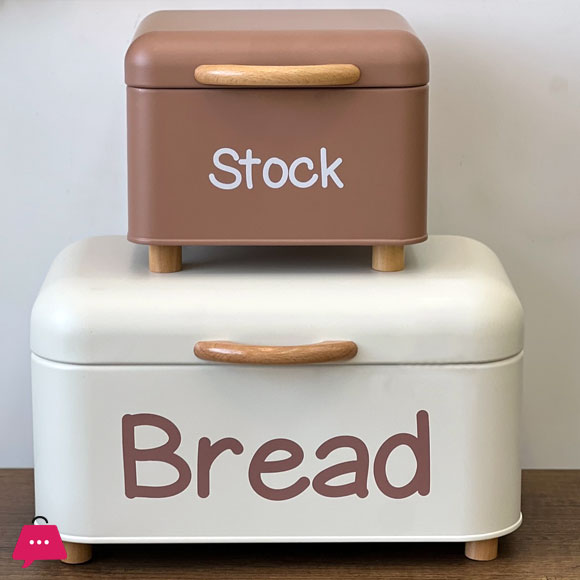 Bread Stock Storage Containter Rubber Wood Handle Set of 2