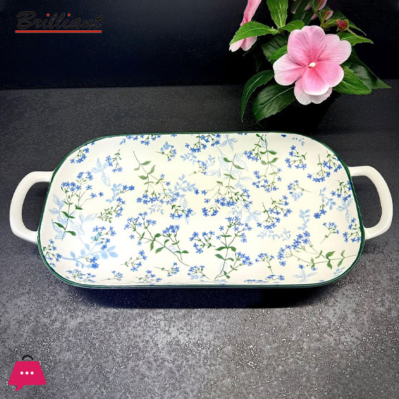 Brilliant Porcelain Rectangle Serving Dish With Handle 14Inch