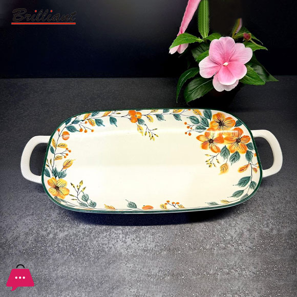 Brilliant Porcelain Rectangle Serving Dish With Handle 14Inch