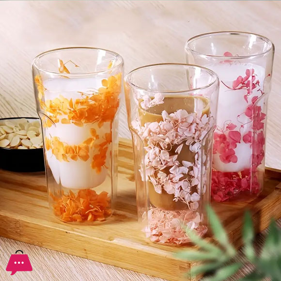 Double Wall Dried Flower Glass Elegant & Aesthetic Drinkware - 400ml