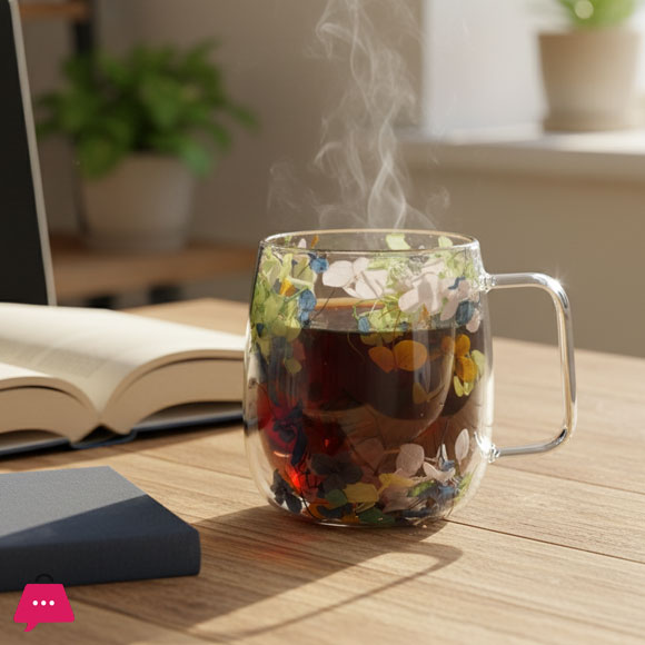 Double Wall Dried Flower Mug Aesthetic & Elegant Glass Mug - 400ml