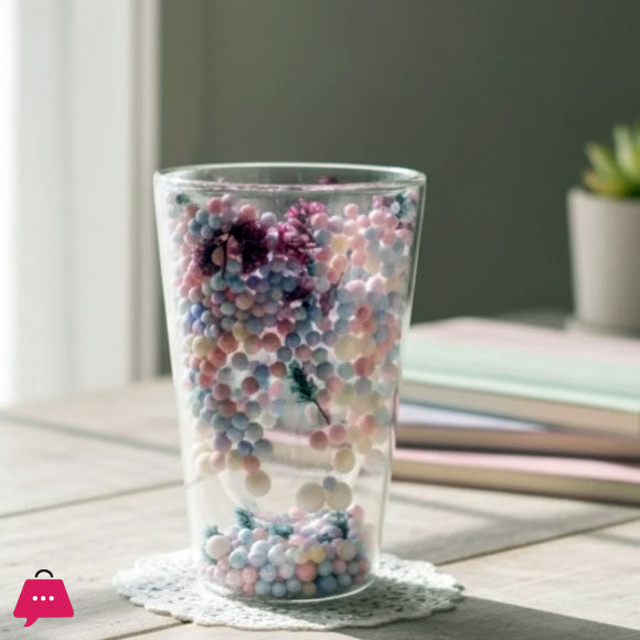 Double Wall Dried Flower Straight Glass Elegant & Aesthetic Drinkware - 400ml