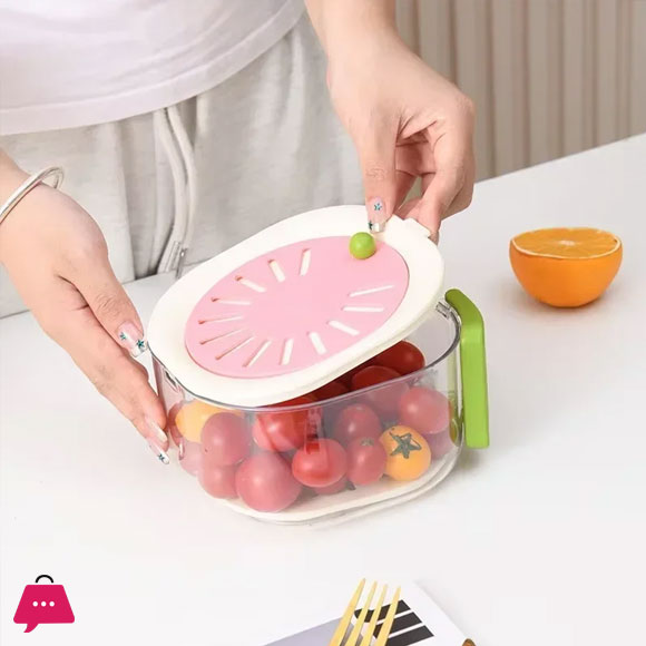 Dust-Proof Fruit Drainer Basket Hidden Folding Handle Drain Switch Expandable 2-In-1